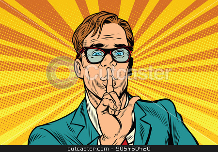 To use this stock image in your creative project, please select the size you need over to the right and click the "Add to Cart" button.
Your downloaded image will come with the Cutcaster watermark removed so don’t worry about the watermark you see on this page. Businessman gesture Shh silence stock vector clipart, Businessman gesture Shh silence, pop art retro vector illustration by rogistok