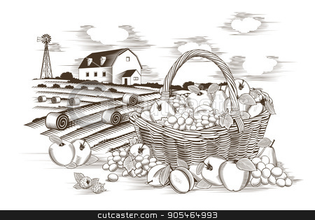 To use this stock image in your creative project, please select the size you need over to the right and click the "Add to Cart" button.
Your downloaded image will come with the Cutcaster watermark removed so don’t worry about the watermark you see on this page. Fruits Basket And Farm stock vector clipart, Fruit basket in woodcut style, vector illustration. by ConceptCafe