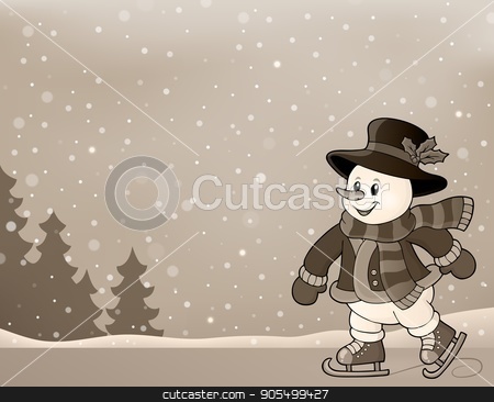 To use this stock image in your creative project, please select the size you need over to the right and click the "Add to Cart" button.
Your downloaded image will come with the Cutcaster watermark removed so don’t worry about the watermark you see on this page. Stylized image with skating snowman stock vector clipart, Stylized image with skating snowman - eps10 vector illustration. by Klara Viskova