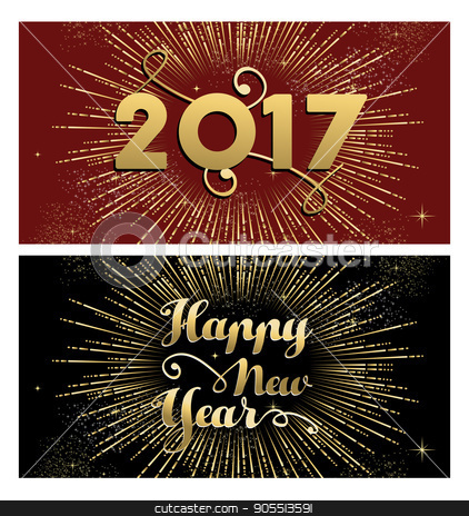 To use this stock image in your creative project, please select the size you need over to the right and click the "Add to Cart" button.
Your downloaded image will come with the Cutcaster watermark removed so don’t worry about the watermark you see on this page. New Year 2017 gold firework greeting card set stock vector clipart, Happy New Year 2017, set of gold designs with firework explosion illustration. Ideal for holiday greeting card or poster. EPS10 vector.
by Cienpies Design