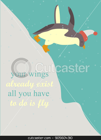 To use this stock image in your creative project, please select the size you need over to the right and click the "Add to Cart" button.
Your downloaded image will come with the Cutcaster watermark removed so don’t worry about the watermark you see on this page. Inspiring poster with quote and penguin in hat stock vector clipart, Inspiring poster with quote and cute penguin in hat by danceyourlife