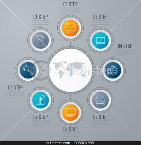 To use this stock image in your creative project, please select the size you need over to the right and click the "Add to Cart" button.
Your downloaded image will come with the Cutcaster watermark removed so don’t worry about the watermark you see on this page. emplate for cycle diagram, graph, presentation stock vector clipart, Vector for infographic. Template for cycle diagram, graph, presentation and round chart. Business concept with 8 options, parts, steps or processes. Data visualization. by Amelisk