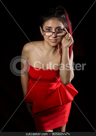 To use this stock image in your creative project, please select the size you need over to the right and click the "Add to Cart" button.
Your downloaded image will come with the Cutcaster watermark removed so don’t worry about the watermark you see on this page. Pretty young sexy asian model with red hair and glasses in amazing red dress on dark background stock photo, Pretty young sexy asian model with red hair and glasses in amazing red dress on dark background. by Alexander