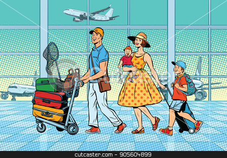To use this stock image in your creative project, please select the size you need over to the right and click the "Add to Cart" button.
Your downloaded image will come with the Cutcaster watermark removed so don’t worry about the watermark you see on this page. Family travelers at the airport stock vector clipart, Family travelers at the airport. Pop art retro vector illustration. Air transport by studiostoks