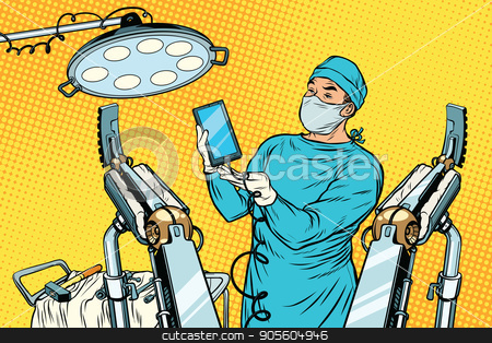 To use this stock image in your creative project, please select the size you need over to the right and click the "Add to Cart" button.
Your downloaded image will come with the Cutcaster watermark removed so don’t worry about the watermark you see on this page. Obstetrician delivered a baby robot smartphone phone stock vector clipart, Obstetrician delivered a baby robot smartphone phone. new technology and gadgets. Pop art retro vector illustration by studiostoks