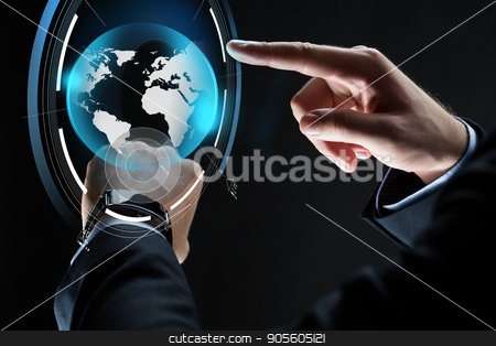 To use this stock image in your creative project, please select the size you need over to the right and click the "Add to Cart" button.
Your downloaded image will come with the Cutcaster watermark removed so don’t worry about the watermark you see on this page. close up of businessman hands with smartwatch stock photo, business, people, mass media and technology concept - close up of businessman hands with smartwatch and earth hologram over black background by Syda Productions