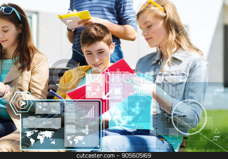 To use this stock image in your creative project, please select the size you need over to the right and click the "Add to Cart" button.
Your downloaded image will come with the Cutcaster watermark removed so don’t worry about the watermark you see on this page. teenage students with notebooks at school yard stock photo, education, high school and people concept - group of happy teenage students with notebooks learning outdoors by Syda Productions