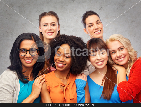 To use this stock image in your creative project, please select the size you need over to the right and click the "Add to Cart" button.
Your downloaded image will come with the Cutcaster watermark removed so don’t worry about the watermark you see on this page. international group of happy women hugging stock photo, diversity, ethnicity and people concept - international group of happy smiling different women hugging over gray concrete wall background by Syda Productions