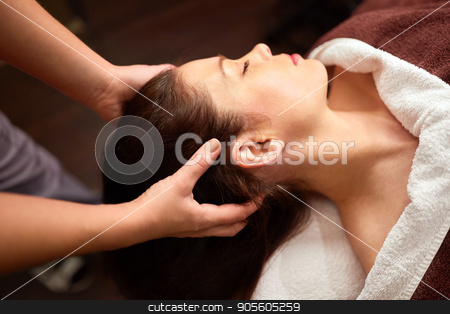 To use this stock image in your creative project, please select the size you need over to the right and click the "Add to Cart" button.
Your downloaded image will come with the Cutcaster watermark removed so don’t worry about the watermark you see on this page. woman having head massage at spa stock photo, people, beauty, lifestyle and relaxation concept - beautiful young woman lying with closed eyes and having head massage at spa by Syda Productions