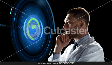 To use this stock image in your creative project, please select the size you need over to the right and click the "Add to Cart" button.
Your downloaded image will come with the Cutcaster watermark removed so don’t worry about the watermark you see on this page. scientist looking at virtual projection stock photo, ecology, science and people concept - male doctor or scientist in white coat looking at virtual projection with eco icon over black background by Syda Productions