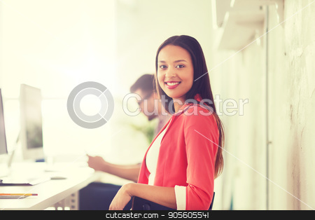 To use this stock image in your creative project, please select the size you need over to the right and click the "Add to Cart" button.
Your downloaded image will come with the Cutcaster watermark removed so don’t worry about the watermark you see on this page. happy african woman with computer at office stock photo, business, startup, education and people concept - happy young african woman with computer working at office by Syda Productions