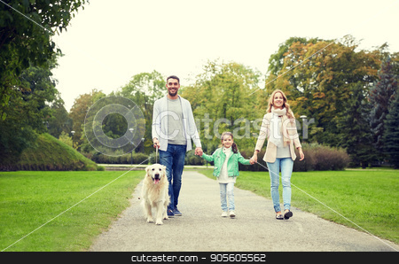 To use this stock image in your creative project, please select the size you need over to the right and click the "Add to Cart" button.
Your downloaded image will come with the Cutcaster watermark removed so don’t worry about the watermark you see on this page. happy family with labrador retriever dog in park stock photo, family, pet, domestic animal and people concept - happy family with labrador retriever dog walking in summer park by Syda Productions