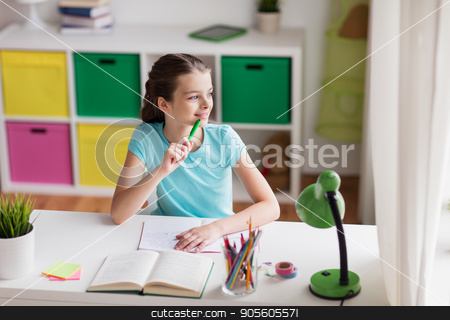 To use this stock image in your creative project, please select the size you need over to the right and click the "Add to Cart" button.
Your downloaded image will come with the Cutcaster watermark removed so don’t worry about the watermark you see on this page. happy girl with book writing to notebook at home stock photo, people, children, education and learning concept - happy girl with book and notebook looking through window at home by Syda Productions