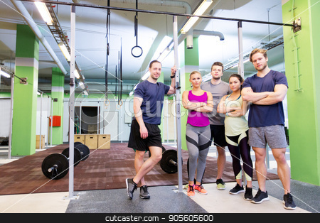 To use this stock image in your creative project, please select the size you need over to the right and click the "Add to Cart" button.
Your downloaded image will come with the Cutcaster watermark removed so don’t worry about the watermark you see on this page. group of happy friends in gym stock photo, fitness, sport and people concept - group of happy friends in gym by Syda Productions