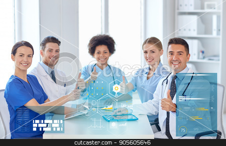 To use this stock image in your creative project, please select the size you need over to the right and click the "Add to Cart" button.
Your downloaded image will come with the Cutcaster watermark removed so don’t worry about the watermark you see on this page. group of happy doctors meeting at hospital office stock photo, hospital, profession, people and medicine concept - group of happy doctors meeting at medical office by Syda Productions