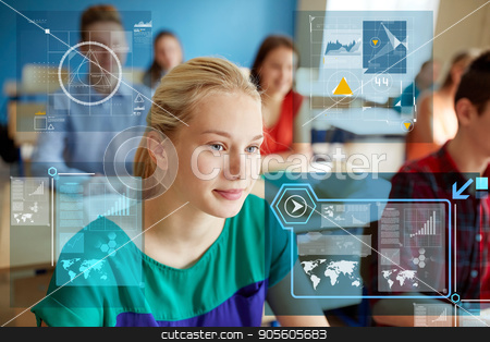 To use this stock image in your creative project, please select the size you need over to the right and click the "Add to Cart" button.
Your downloaded image will come with the Cutcaster watermark removed so don’t worry about the watermark you see on this page. teenage girl with students at school lesson stock photo, education, learning and people concept - teenage girl with group of students at school lesson by Syda Productions