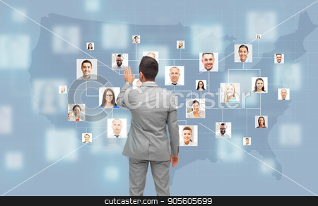 To use this stock image in your creative project, please select the size you need over to the right and click the "Add to Cart" button.
Your downloaded image will come with the Cutcaster watermark removed so don’t worry about the watermark you see on this page. businessman touching virtual screen with contacts stock photo, business, people, communication, cooperation and technology concept - businessman touching virtual screen with contacts icons and usa or america map over blue on background by Syda Productions