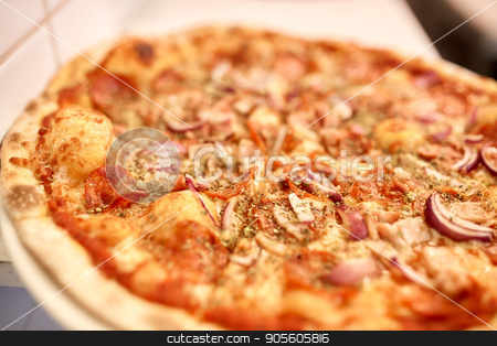To use this stock image in your creative project, please select the size you need over to the right and click the "Add to Cart" button.
Your downloaded image will come with the Cutcaster watermark removed so don’t worry about the watermark you see on this page. close up of pizza stock photo, fast food, italian cuisine, cooking and eating concept - close up of pizza by Syda Productions