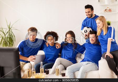 To use this stock image in your creative project, please select the size you need over to the right and click the "Add to Cart" button.
Your downloaded image will come with the Cutcaster watermark removed so don’t worry about the watermark you see on this page. friends or football fans watching soccer at home stock photo, friendship, leisure, sport and entertainment concept - happy friends or football fans with ball watching soccer on tv at home by Syda Productions