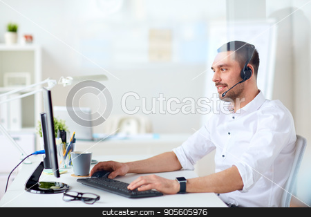To use this stock image in your creative project, please select the size you need over to the right and click the "Add to Cart" button.
Your downloaded image will come with the Cutcaster watermark removed so don’t worry about the watermark you see on this page. businessman with headset and computer at office stock photo, communication, business, people and technology concept - smiling businessman or helpline operator with headset and computer typing at office by Syda Productions