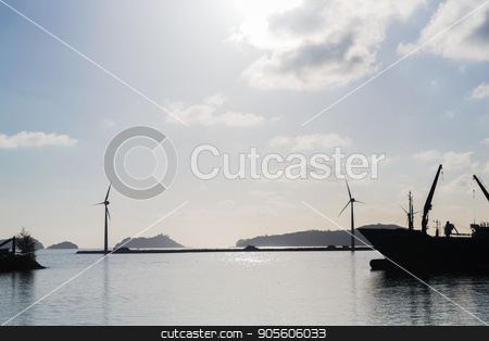 To use this stock image in your creative project, please select the size you need over to the right and click the "Add to Cart" button.
Your downloaded image will come with the Cutcaster watermark removed so don’t worry about the watermark you see on this page. turbines at wind farm on sea shore stock photo, renewable energy, technology and power concept - turbines at wind farm on sea shore by Syda Productions