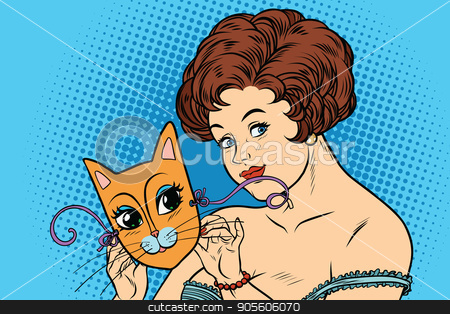 To use this stock image in your creative project, please select the size you need over to the right and click the "Add to Cart" button.
Your downloaded image will come with the Cutcaster watermark removed so don’t worry about the watermark you see on this page. Beautiful lady with mask cats stock vector clipart, Beautiful lady with mask cats. Cartoon comic illustration pop art retro style vector by rogistok
