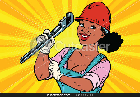 To use this stock image in your creative project, please select the size you need over to the right and click the "Add to Cart" button.
Your downloaded image will come with the Cutcaster watermark removed so don’t worry about the watermark you see on this page. Construction worker with adjustable wrench. Woman professional stock vector clipart, Woman professional. Construction worker with the repair tool adjustable wrench. African American people. Comic book cartoon pop art retro colored drawing vintage illustration by rogistok