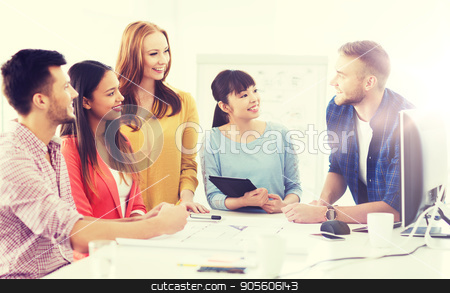 To use this stock image in your creative project, please select the size you need over to the right and click the "Add to Cart" button.
Your downloaded image will come with the Cutcaster watermark removed so don’t worry about the watermark you see on this page. happy creative team or students working at office stock photo, business, startup, education and people concept - happy creative architect team or students with blueprint working at office by Syda Productions