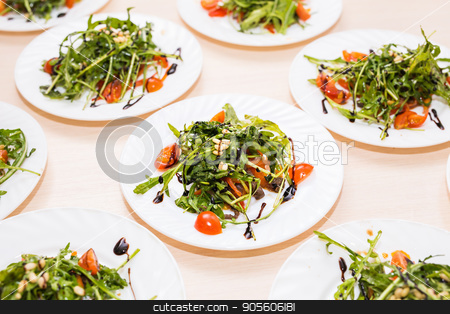 To use this stock image in your creative project, please select the size you need over to the right and click the "Add to Cart" button.
Your downloaded image will come with the Cutcaster watermark removed so don’t worry about the watermark you see on this page. Many plates with fresh salad with chicken, tomatoes, nuts and mixed greens arugula, mesclun, mache on the table. Healthy food stock photo, Fresh salad with chicken, tomatoes and mixed greens arugula, mesclun, mache on the table. Healthy food by Satura86