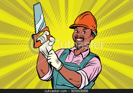 To use this stock image in your creative project, please select the size you need over to the right and click the "Add to Cart" button.
Your downloaded image will come with the Cutcaster watermark removed so don’t worry about the watermark you see on this page. Construction worker with saw stock vector clipart, Construction worker with the repair tool saw. African American people. Comic book cartoon pop art retro colored drawing vintage illustration by rogistok
