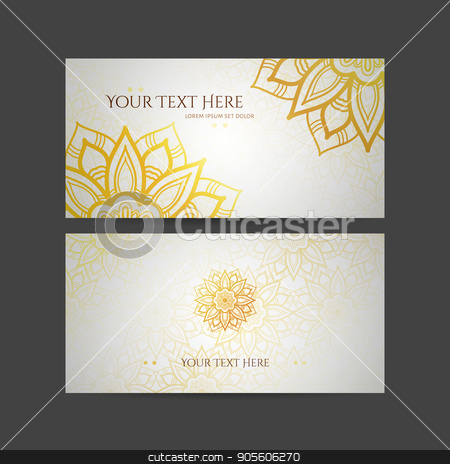 To use this stock image in your creative project, please select the size you need over to the right and click the "Add to Cart" button.
Your downloaded image will come with the Cutcaster watermark removed so don’t worry about the watermark you see on this page. Set of vector design templates. Business card with floral circle ornament. Mandala style. stock vector clipart, Set of vector design templates. Business card with floral circle ornament. Mandala style. Luxury Gold by Drekhann