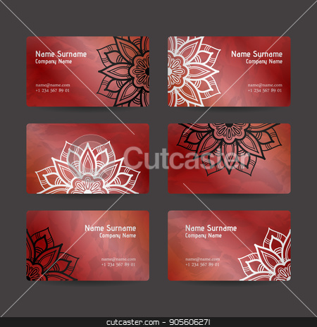 To use this stock image in your creative project, please select the size you need over to the right and click the "Add to Cart" button.
Your downloaded image will come with the Cutcaster watermark removed so don’t worry about the watermark you see on this page. Set of vector design templates. Business card with floral circle ornament. stock vector clipart, Set of vector design templates. Business card with floral circle ornament. Mandala style. by Drekhann