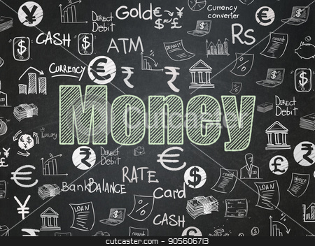 To use this stock image in your creative project, please select the size you need over to the right and click the "Add to Cart" button.
Your downloaded image will come with the Cutcaster watermark removed so don’t worry about the watermark you see on this page. Currency concept: Money on School board background stock photo, Currency concept: Chalk Green text Money on School board background with Hand Drawn Finance Icons, School Board by mkabakov
