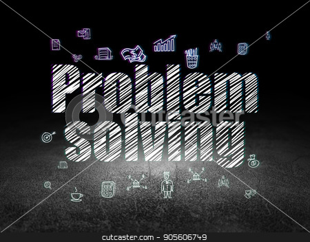 To use this stock image in your creative project, please select the size you need over to the right and click the "Add to Cart" button.
Your downloaded image will come with the Cutcaster watermark removed so don’t worry about the watermark you see on this page. Finance concept: Problem Solving in grunge dark room stock photo, Finance concept: Glowing text Problem Solving, Hand Drawn Business Icons in grunge dark room with Dirty Floor, black background by mkabakov