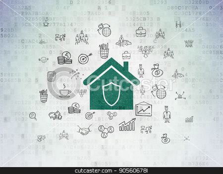 To use this stock image in your creative project, please select the size you need over to the right and click the "Add to Cart" button.
Your downloaded image will come with the Cutcaster watermark removed so don’t worry about the watermark you see on this page. Finance concept: Home on Digital Data Paper background stock photo, Finance concept: Painted green Home icon on Digital Data Paper background with Hand Drawn Business Icons by mkabakov