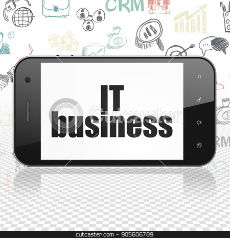 To use this stock image in your creative project, please select the size you need over to the right and click the "Add to Cart" button.
Your downloaded image will come with the Cutcaster watermark removed so don’t worry about the watermark you see on this page. Business concept: Smartphone with IT Business on display stock photo, Business concept: Smartphone with black text IT Business on display, Hand Drawn Business Icons background, 3D rendering by mkabakov
