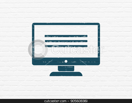 To use this stock image in your creative project, please select the size you need over to the right and click the "Add to Cart" button.
Your downloaded image will come with the Cutcaster watermark removed so don’t worry about the watermark you see on this page. Programming concept: Monitor on wall background stock photo, Programming concept: Painted blue Monitor icon on White Brick wall background by mkabakov