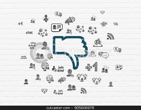 To use this stock image in your creative project, please select the size you need over to the right and click the "Add to Cart" button.
Your downloaded image will come with the Cutcaster watermark removed so don’t worry about the watermark you see on this page. Social media concept: Thumb Down on wall background stock photo, Social media concept: Painted blue Thumb Down icon on White Brick wall background with Hand Drawn Social Network Icons by mkabakov