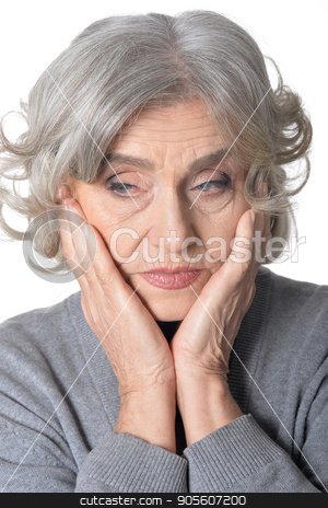 To use this stock image in your creative project, please select the size you need over to the right and click the "Add to Cart" button.
Your downloaded image will come with the Cutcaster watermark removed so don’t worry about the watermark you see on this page. Beautiful sad elderly woman close-up stock photo, Portrait of a beautiful sad elderly woman close-up by Ruslan Huzau