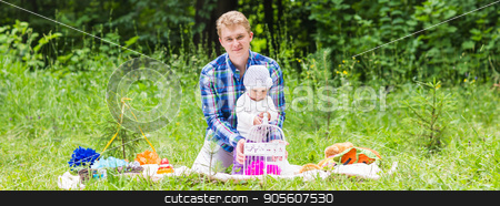 To use this stock image in your creative project, please select the size you need over to the right and click the "Add to Cart" button.
Your downloaded image will come with the Cutcaster watermark removed so don’t worry about the watermark you see on this page. Happy father play with adorable little baby daughter in nature stock photo, Portrait of happy father and his adorable little daughter by Satura86