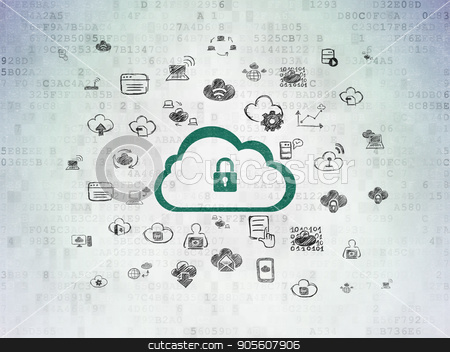 To use this stock image in your creative project, please select the size you need over to the right and click the "Add to Cart" button.
Your downloaded image will come with the Cutcaster watermark removed so don’t worry about the watermark you see on this page. Cloud computing concept: Cloud With Padlock on Digital Data Paper background stock photo, Cloud computing concept: Painted green Cloud With Padlock icon on Digital Data Paper background with Hand Drawn Cloud Technology Icons by mkabakov