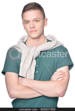 To use this stock image in your creative project, please select the size you need over to the right and click the "Add to Cart" button.
Your downloaded image will come with the Cutcaster watermark removed so don’t worry about the watermark you see on this page. Studio portrait of handsome young man stock photo, Studio portrait of handsome young man on white background by Ruslan Huzau
