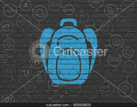 To use this stock image in your creative project, please select the size you need over to the right and click the "Add to Cart" button.
Your downloaded image will come with the Cutcaster watermark removed so don’t worry about the watermark you see on this page. Vacation concept: Backpack on wall background stock photo, Vacation concept: Painted blue Backpack icon on Black Brick wall background with Scheme Of Hand Drawn Vacation Icons by mkabakov