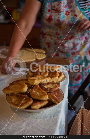 To use this stock image in your creative project, please select the size you need over to the right and click the "Add to Cart" button.
Your downloaded image will come with the Cutcaster watermark removed so don’t worry about the watermark you see on this page. Grandmother bakes pies stock photo, Grandmother bakes pies on the pan and serves to the table by olinchuk