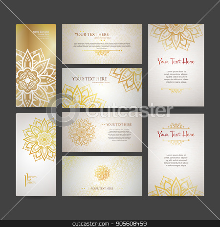 To use this stock image in your creative project, please select the size you need over to the right and click the "Add to Cart" button.
Your downloaded image will come with the Cutcaster watermark removed so don’t worry about the watermark you see on this page. Set of vector design templates. Business card with floral circle ornament. Mandala style. stock vector clipart, Set of vector design templates. Business card with floral circle ornament. Mandala style. Luxury Gold by Drekhann