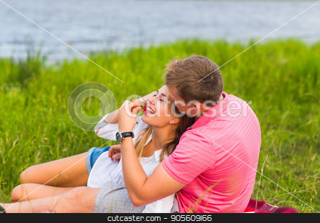 To use this stock image in your creative project, please select the size you need over to the right and click the "Add to Cart" button.
Your downloaded image will come with the Cutcaster watermark removed so don’t worry about the watermark you see on this page. Beautiful love couple having romantic picnic outdoors on summer sunny day stock photo, Beautiful love couple having romantic picnic outdoors on summer sunny day by Satura86