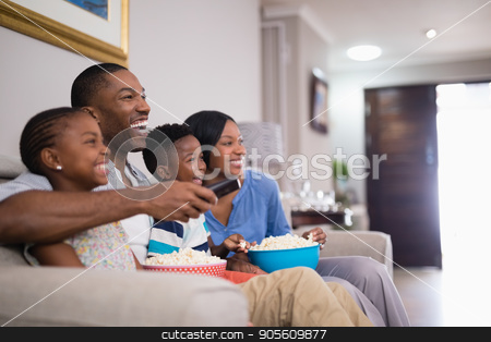 To use this stock image in your creative project, please select the size you need over to the right and click the "Add to Cart" button.
Your downloaded image will come with the Cutcaster watermark removed so don’t worry about the watermark you see on this page. Cheerful family having popcorn while watching television stock photo, Cheerful family having popcorn while watching television at home by Wavebreak Media