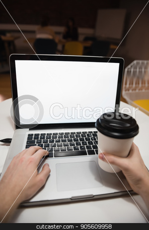 To use this stock image in your creative project, please select the size you need over to the right and click the "Add to Cart" button.
Your downloaded image will come with the Cutcaster watermark removed so don’t worry about the watermark you see on this page. Executive using laptop in office stock photo, Hand of executive using laptop in office by Wavebreak Media