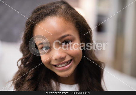 To use this stock image in your creative project, please select the size you need over to the right and click the "Add to Cart" button.
Your downloaded image will come with the Cutcaster watermark removed so don’t worry about the watermark you see on this page. Portrait of smiling girl at home stock photo, Close up portrait of smiling girl at home by Wavebreak Media