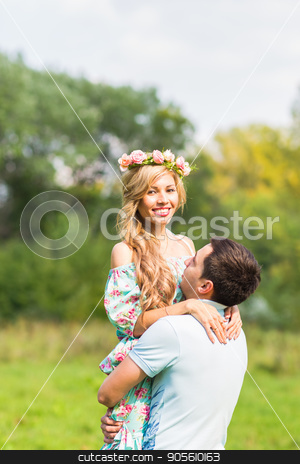 To use this stock image in your creative project, please select the size you need over to the right and click the "Add to Cart" button.
Your downloaded image will come with the Cutcaster watermark removed so don’t worry about the watermark you see on this page. happy young couple hugging on nature stock photo, happy young couple kissing and hugging on nature by Satura86